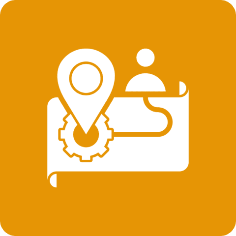 Map with location pin and gear icon